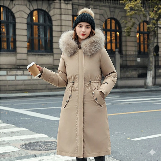 Nora | Trendige Damenjacke mit warmer Kapuze und Pelz