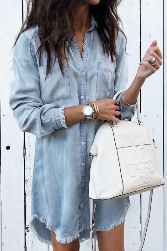 Mira | Hemdkleid aus gewaschenem Denim-Look