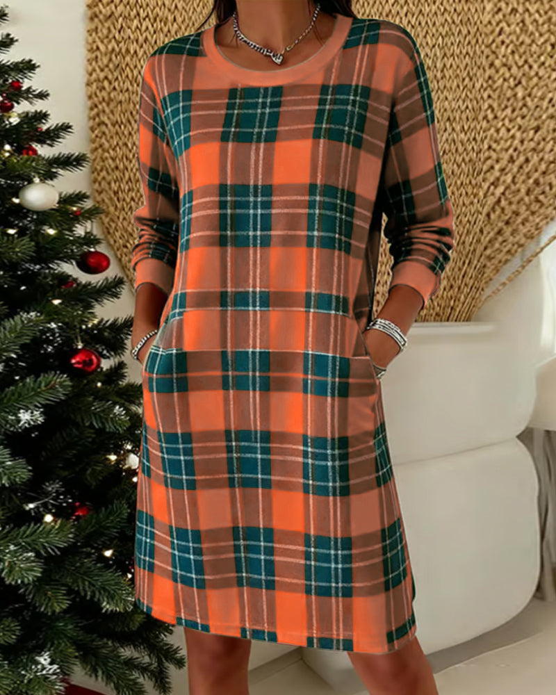 Nina | Damen Kleid kariert elegant & langärmlig