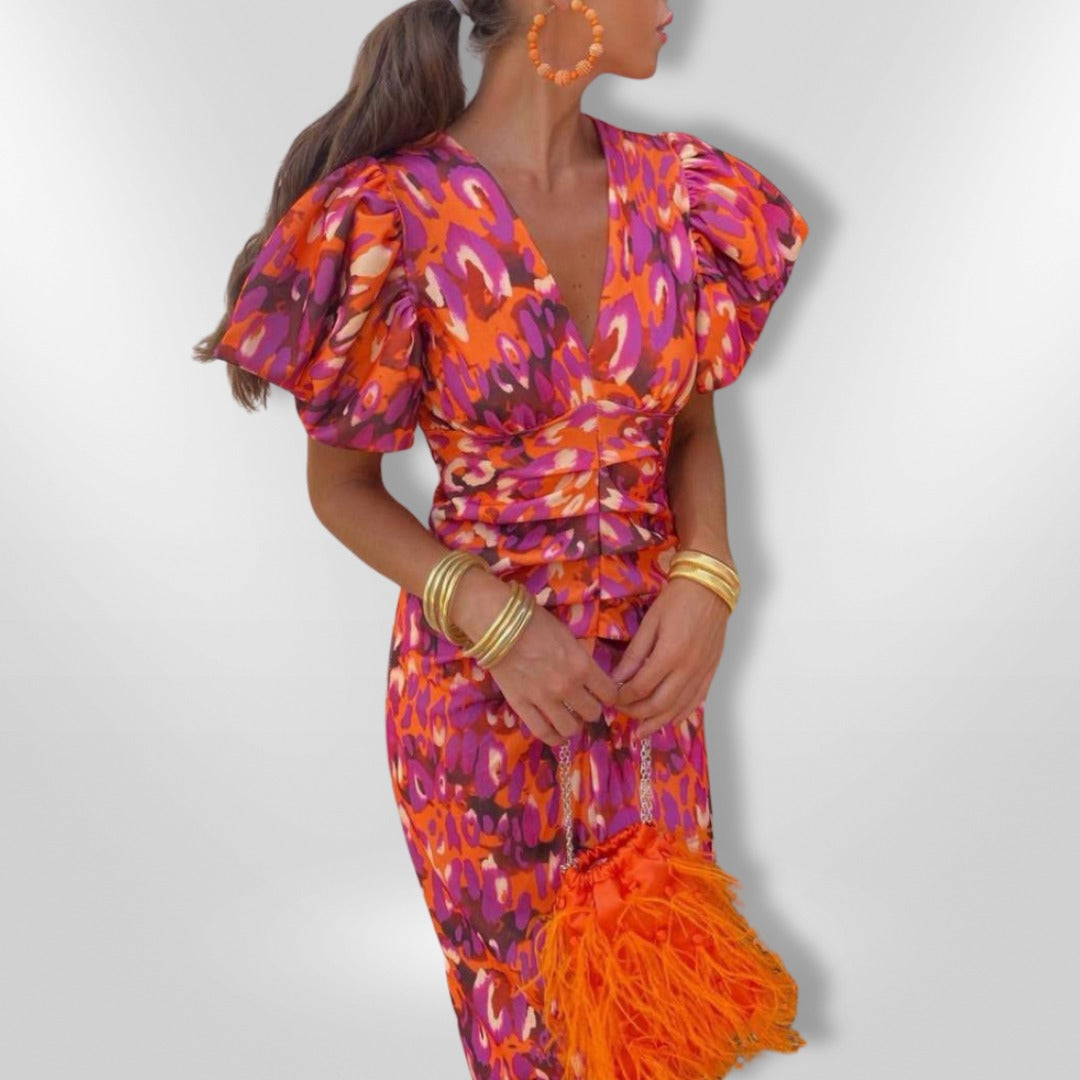 Elena | Auffälliges Halblanges Kleid mit Puffärmeln