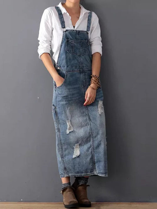 Lina | Stilvolles Jeans Latzhosen Kleid für lockere Outfits