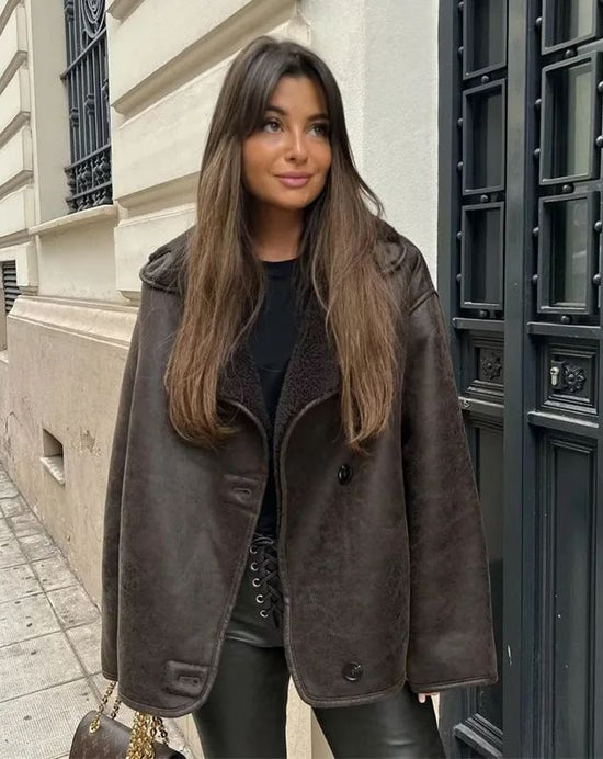 Clara | Damenmantel warm gefüttert aus Kunstfell & Leder