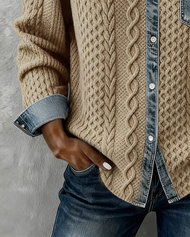 Sophie | Chic gestricktes Shirt Damen mit Denim-Details