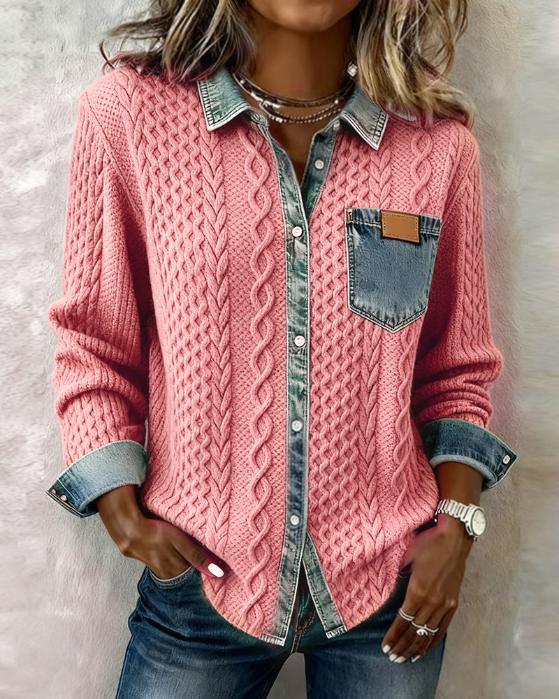 Sophie | Chic gestricktes Shirt Damen mit Denim-Details