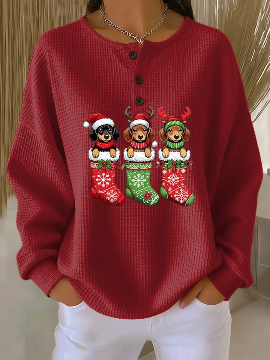 Sina | Retro Hundedesign Pullover Damen Weihnachten Lässig