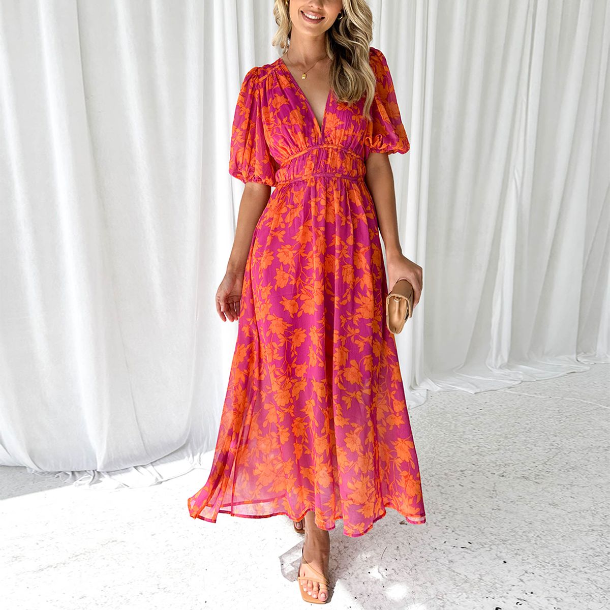 Nora | Anmutiges Flora Midi-Kleid Damen
