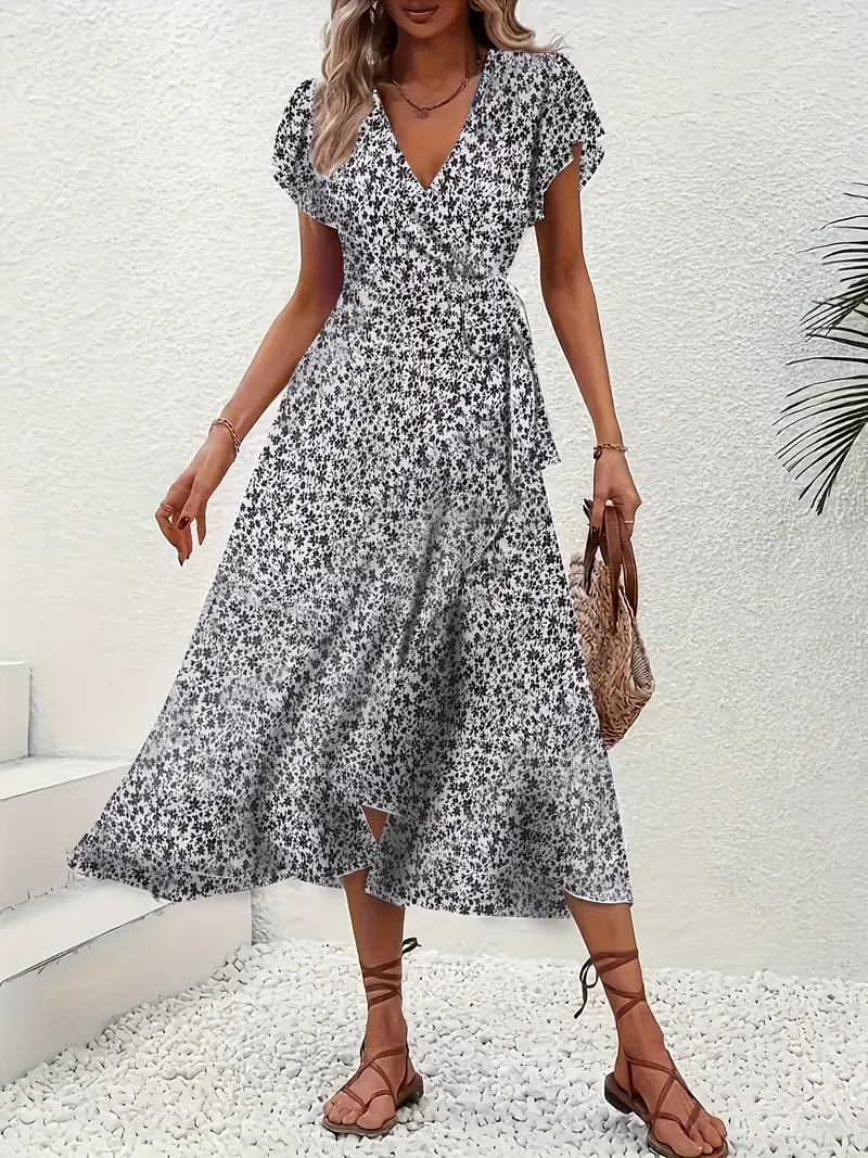 Hannah | V-Ausschnitt Wickel Kleid Rüschen