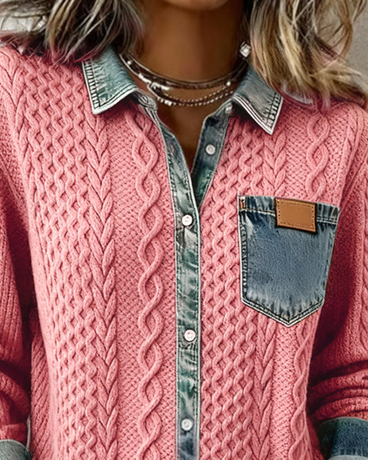 Sophie | Chic gestricktes Shirt Damen mit Denim-Details
