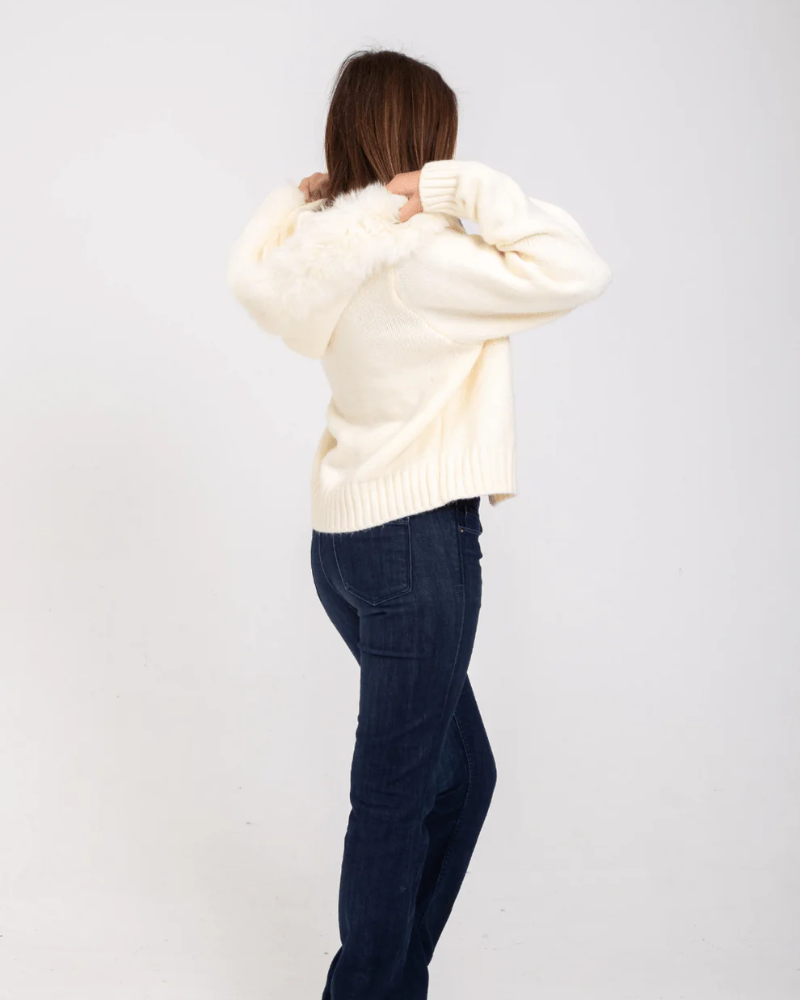 Sofia | Damen Strickjacke modern mit Fellimitat