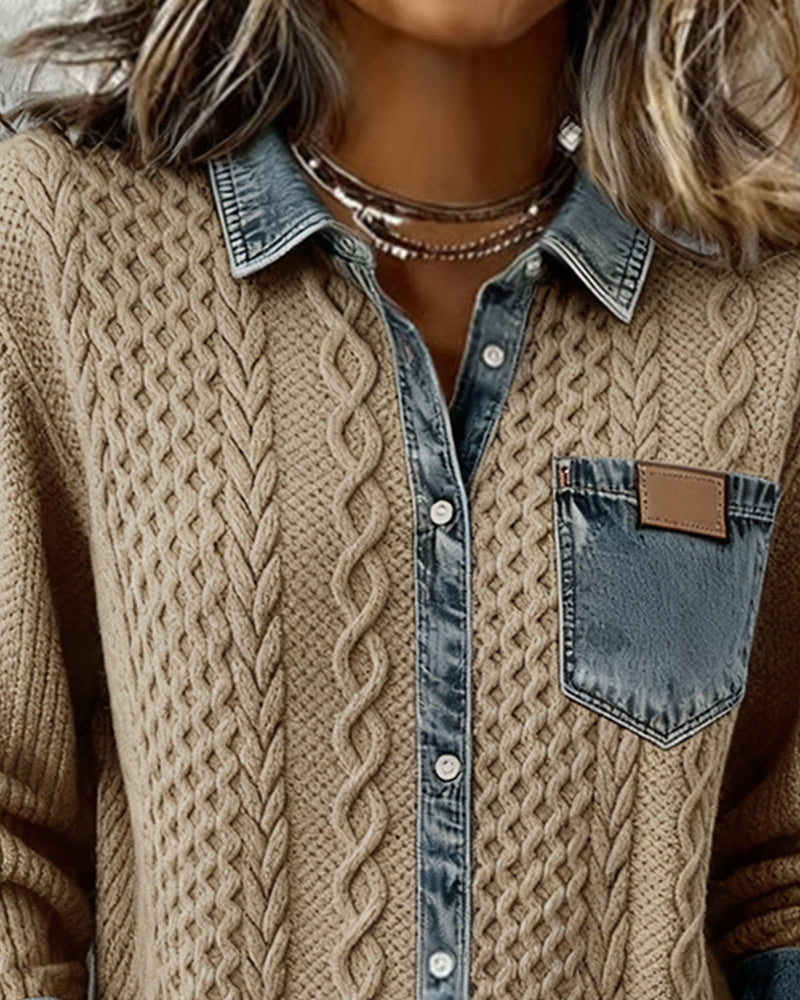 Sophie | Chic gestricktes Shirt Damen mit Denim-Details