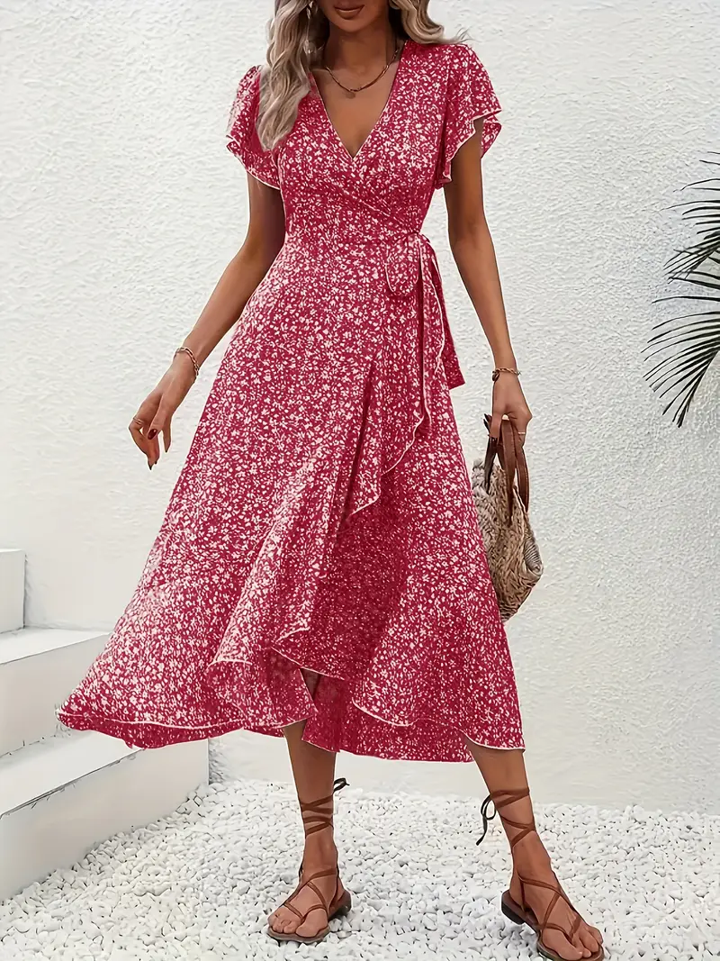 Hannah | V-Ausschnitt Wickel Kleid Rüschen