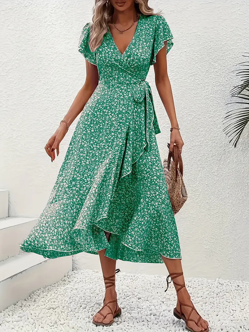 Hannah | V-Ausschnitt Wickel Kleid Rüschen