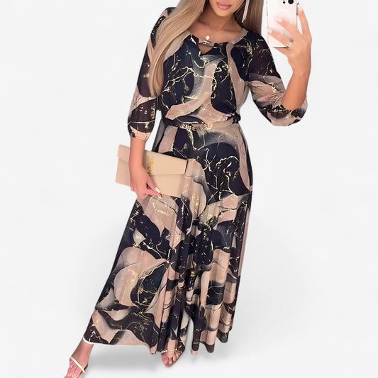 Amelie | Trendiges Damenkleid mit Muster und Dreiviertelärmeln