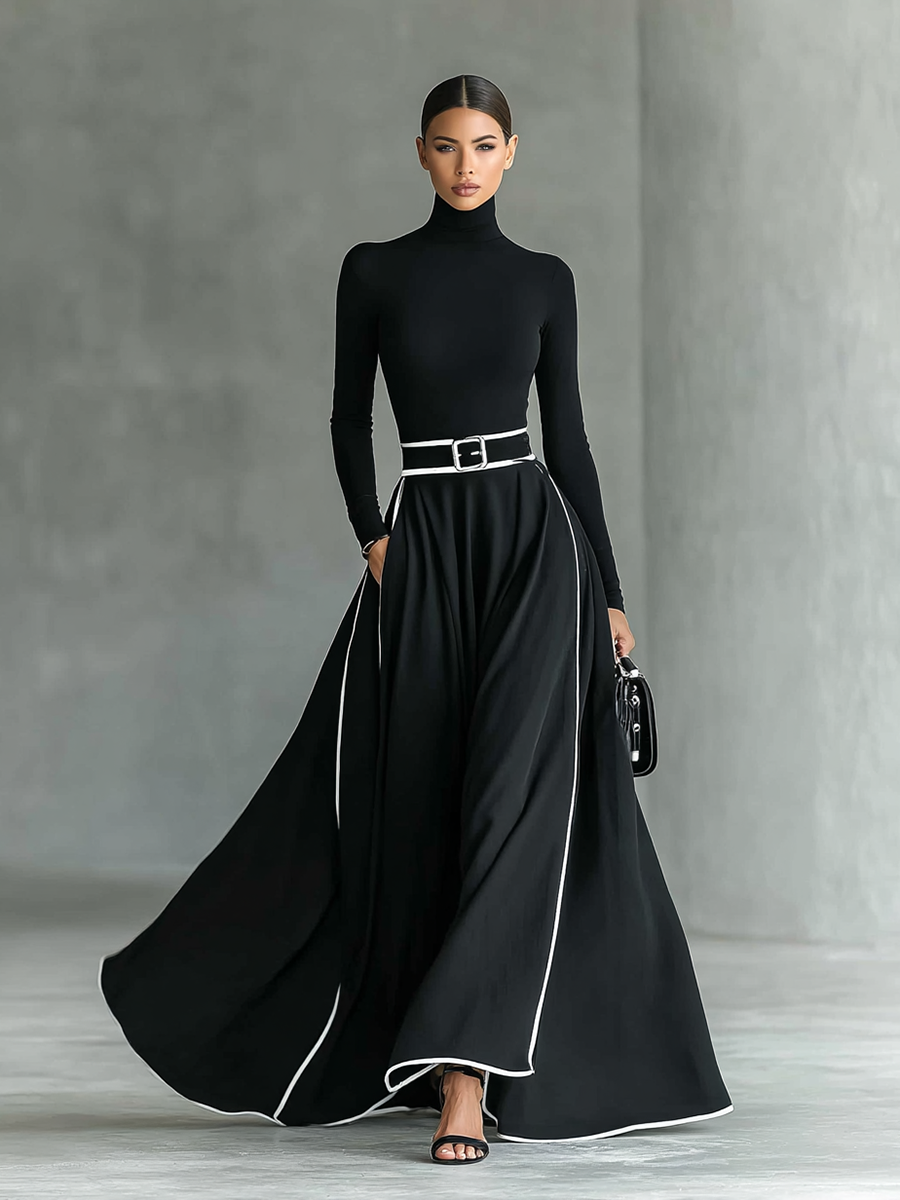 Leonie | Elegantes Langkleid mit schmalem Taillengürtel