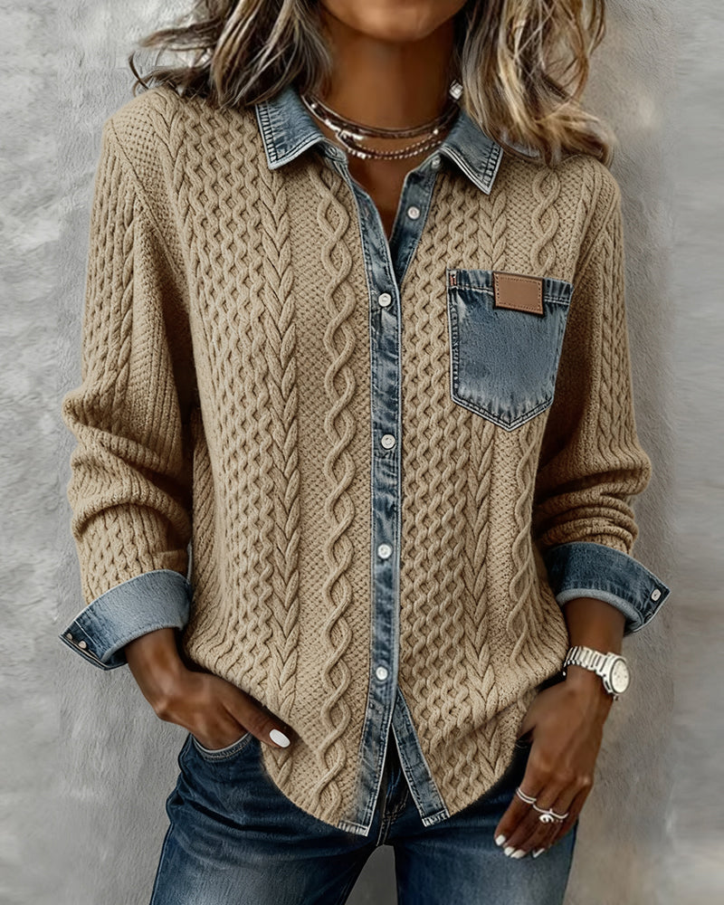 Sophie | Chic gestricktes Shirt Damen mit Denim-Details