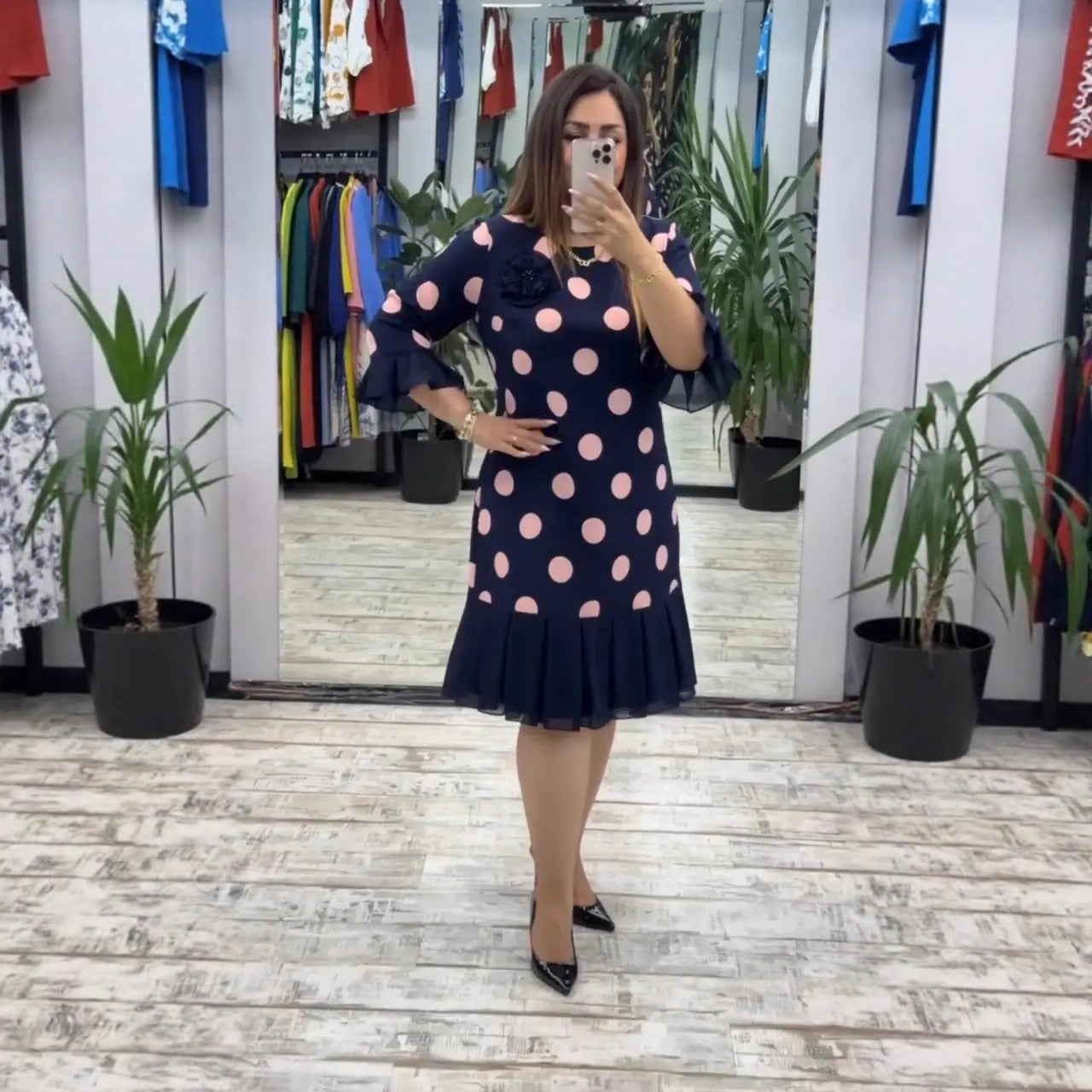 Clara | Elegantes Sommer Punkt Kleid Damen