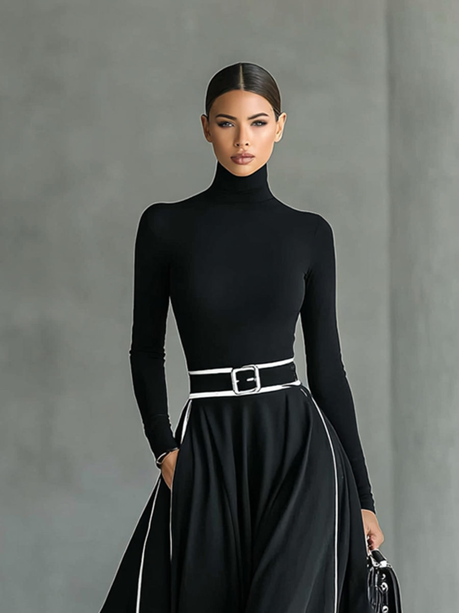 Leonie | Elegantes Langkleid mit schmalem Taillengürtel