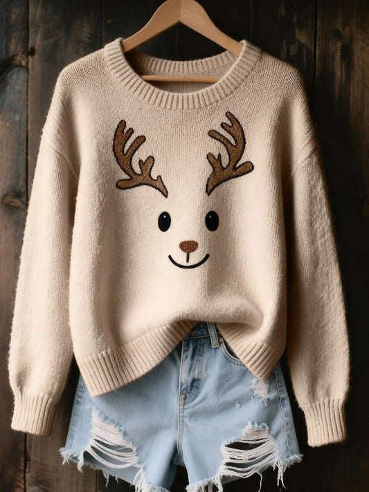 Maya | Festlicher Damenpullover Mit Rentierprint Humorvoll