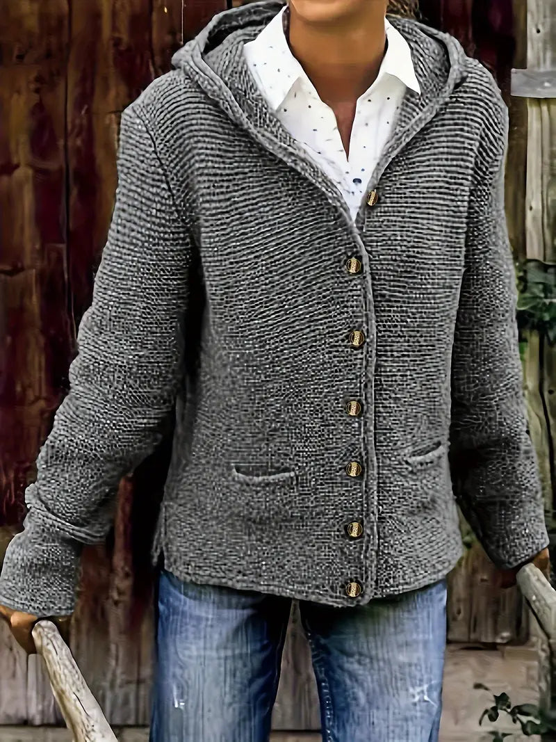 Leonie | Lässige Strickjacke Damen locker mit Kapuze