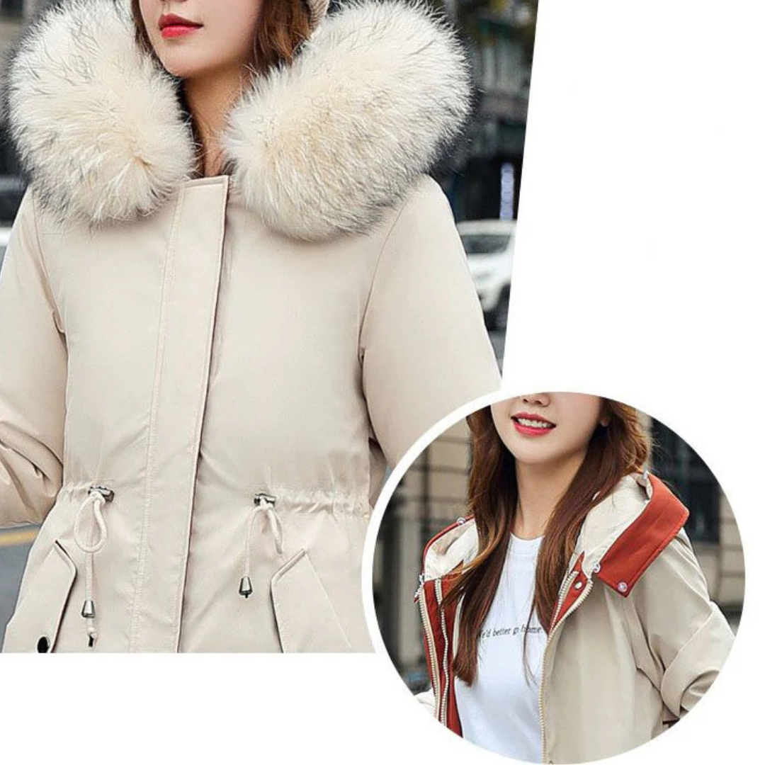 Nora | Trendige Damenjacke mit warmer Kapuze und Pelz