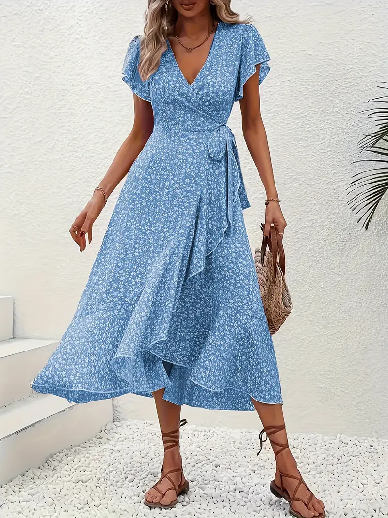 Hannah | V-Ausschnitt Wickel Kleid Rüschen