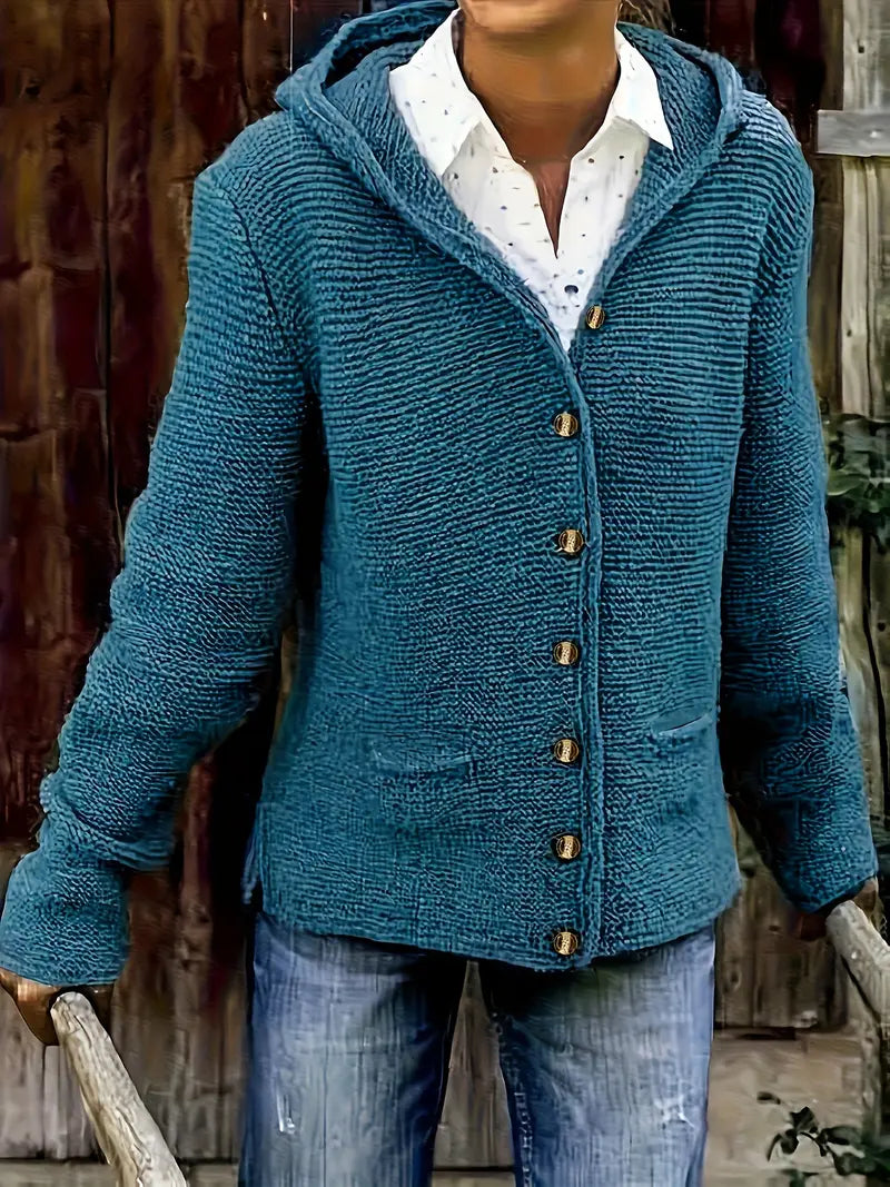 Leonie | Lässige Strickjacke Damen locker mit Kapuze