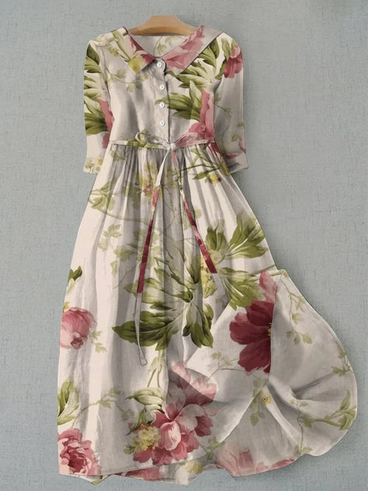 Theresa | Elegantes Damenkleid mit Blumenmuster und Gürtel