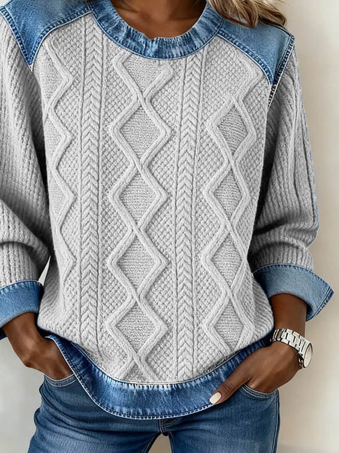 Julia | Pullover Damen casual mit strukturiertem Patchwork
