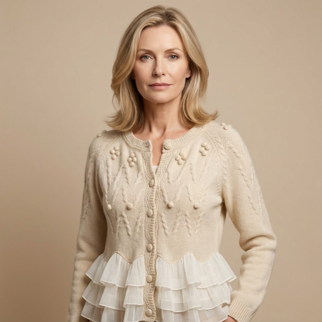 Nina | Damen-Strickjacke mit Volant im modernen Look