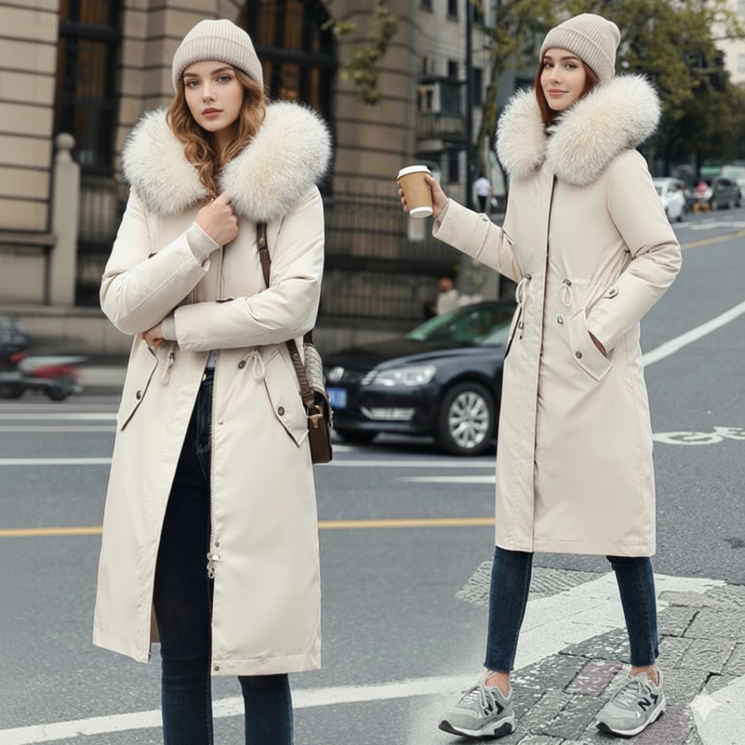Nora | Trendige Damenjacke mit warmer Kapuze und Pelz
