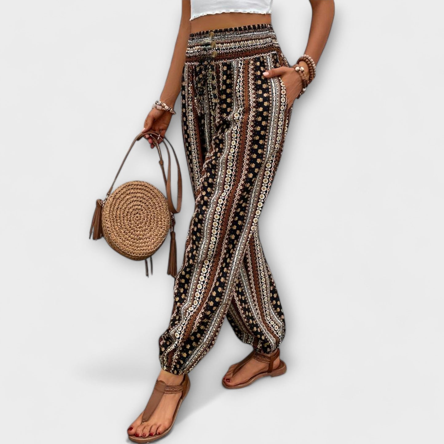 Anna | Lässige Damenhose mit feinem Ethno-Print