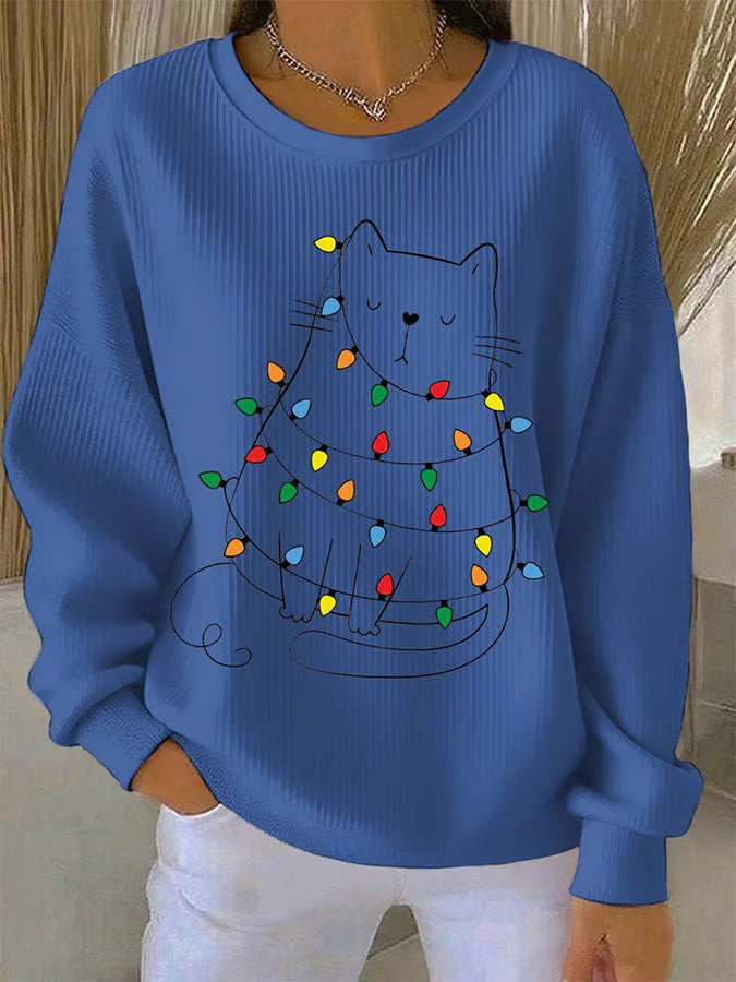 Clara | Damen Pullover Weihnachten Mit Katzenprint Kreativ