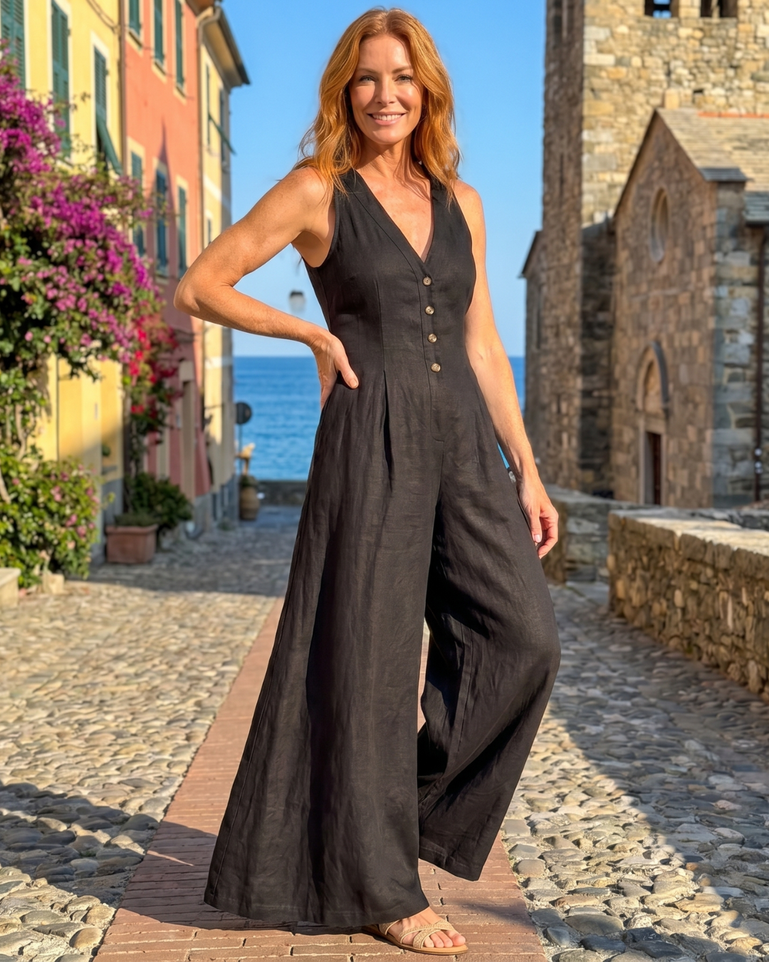 Sofia | Eleganter Jumpsuit Mit Knopfleiste Damen