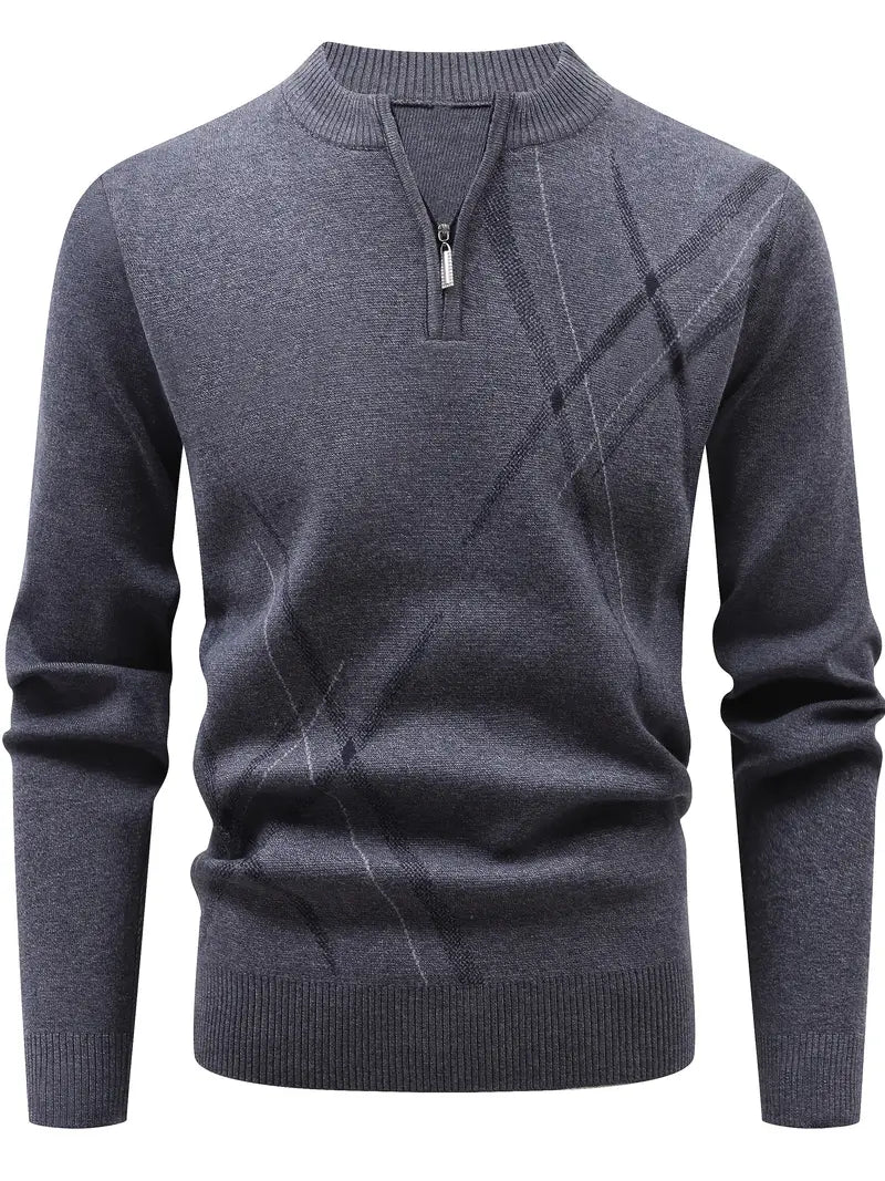 Lasse | Feiner Herrenpullover mit Zipper und Strukturmuster