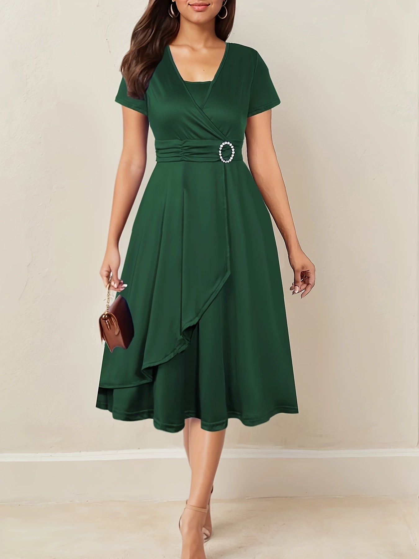 Nora | V-Ausschnitt Midikleid Asymmetrischer Saum