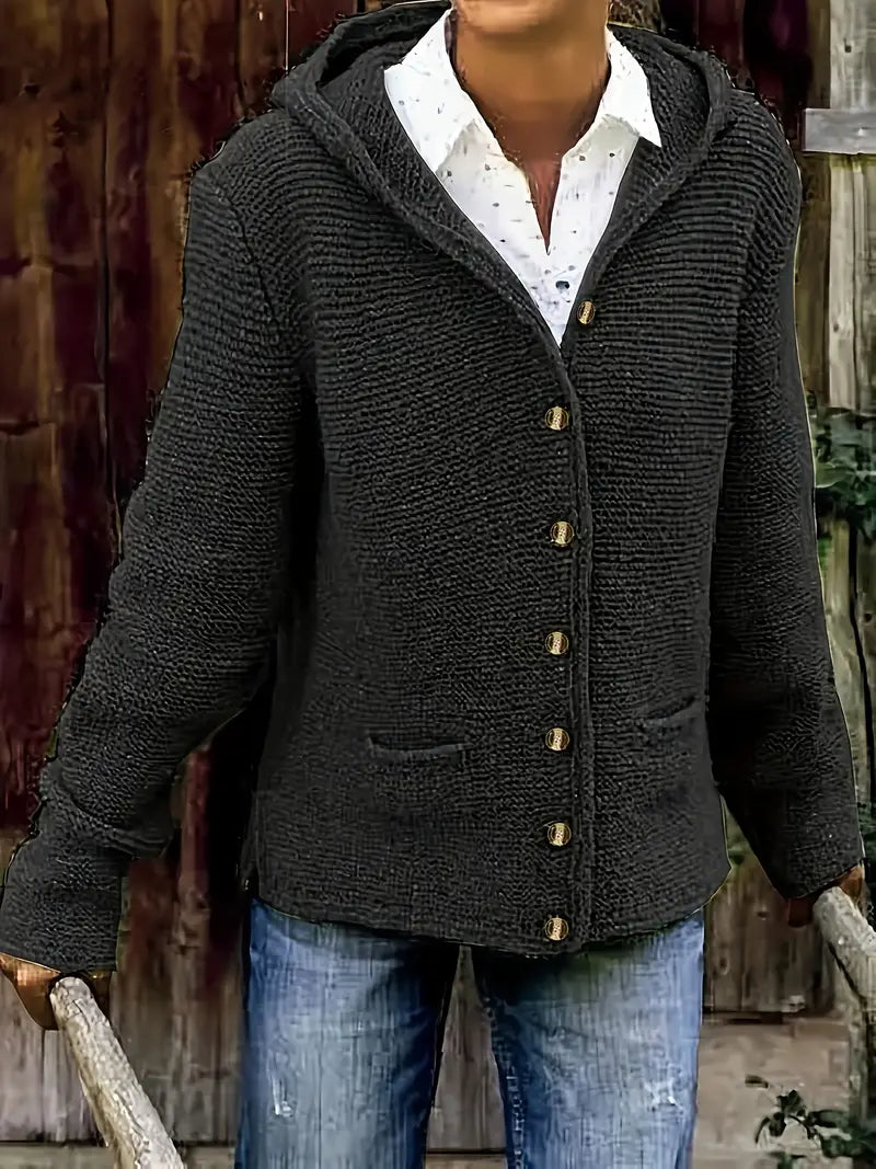 Leonie | Lässige Strickjacke Damen locker mit Kapuze