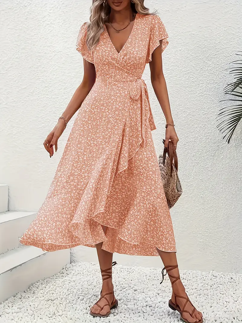 Hannah | V-Ausschnitt Wickel Kleid Rüschen