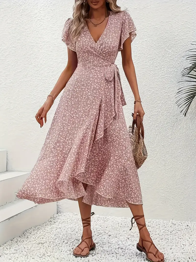 Hannah | V-Ausschnitt Wickel Kleid Rüschen