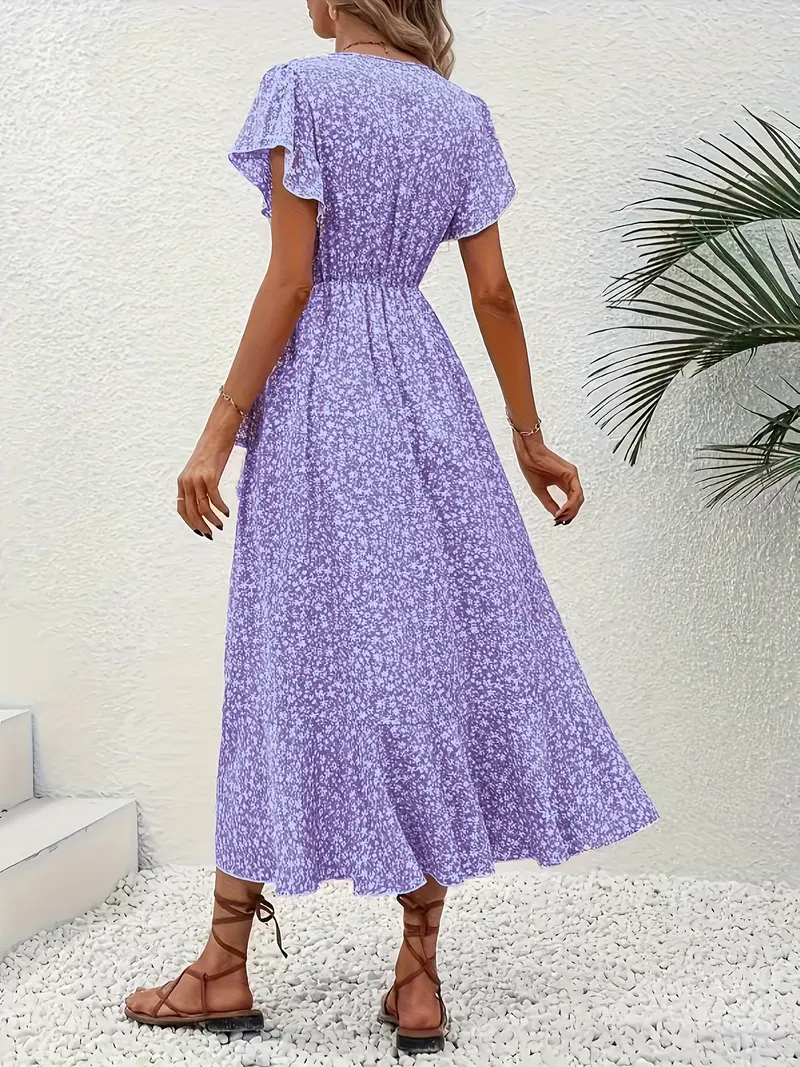 Hannah | V-Ausschnitt Wickel Kleid Rüschen