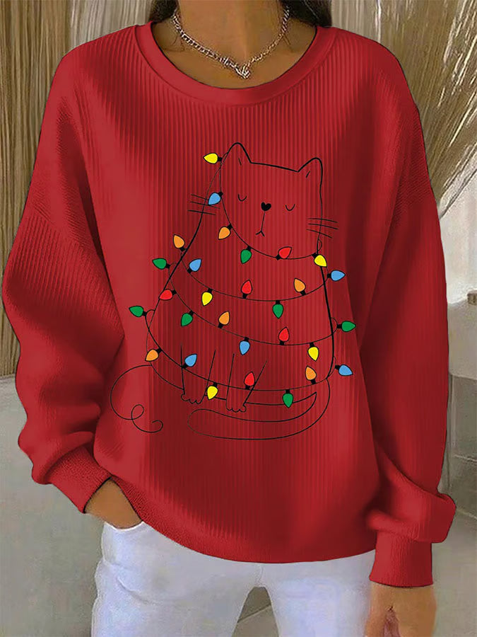 Clara | Damen Pullover Weihnachten Mit Katzenprint Kreativ