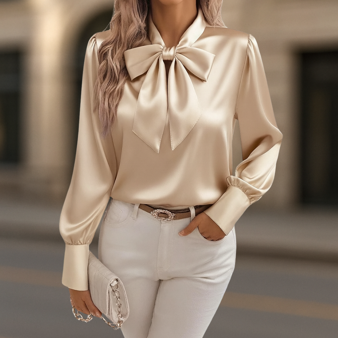 Romy | Moderne Satinbluse mit edler Bindeschleife