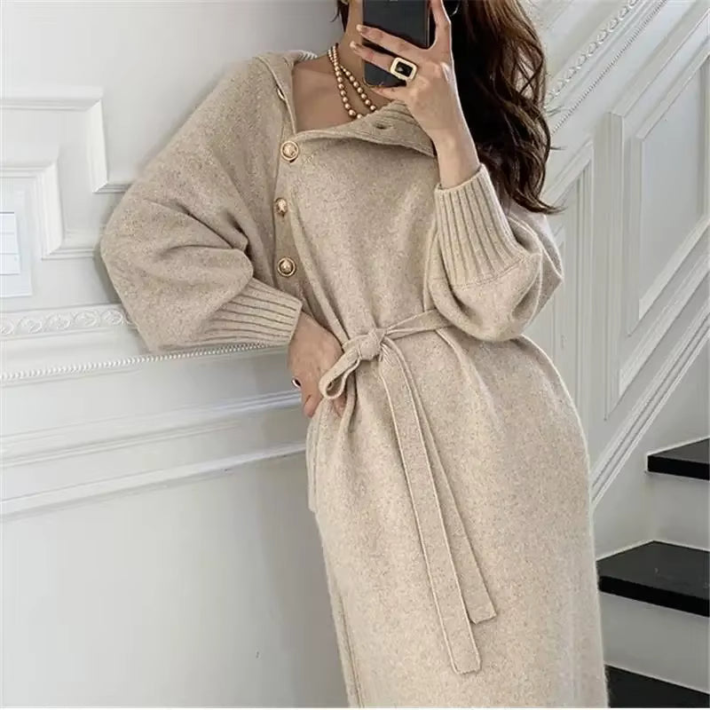 Paula | Damen Strickkleid stilvoll & gerippt figurbetont