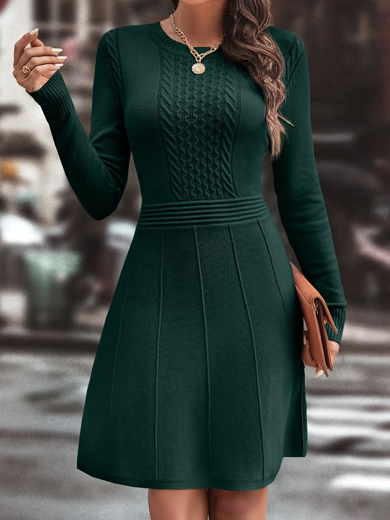 Mia | Damen Strickkleid klassisch & lang in Braun
