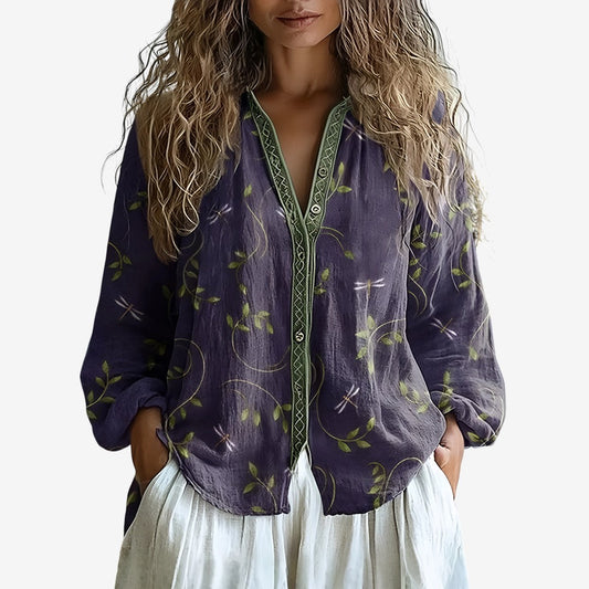 Nora | Feminine Damenbluse mit stilvollem Blattmuster