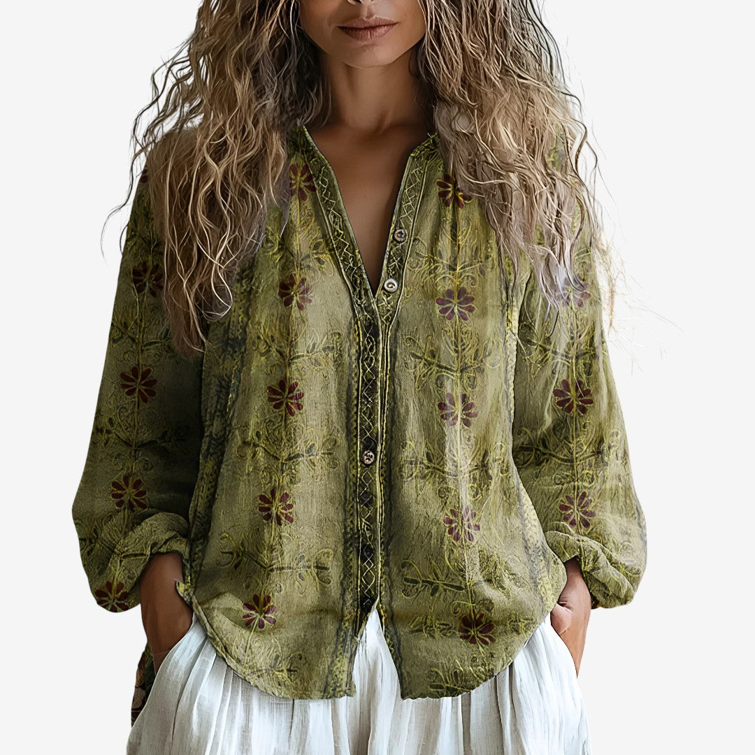 Nora | Feminine Damenbluse mit stilvollem Blattmuster