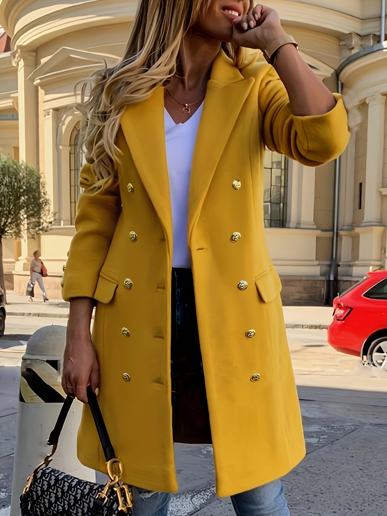 Emma | Langer Damenmantel mit edlem Kragen im Winterlook