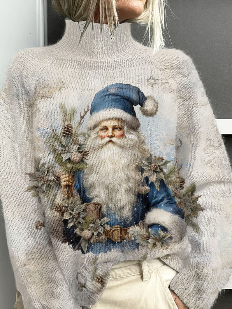 Mara | Festlicher Damenpullover Mit Vintage Weihnachtsmann
