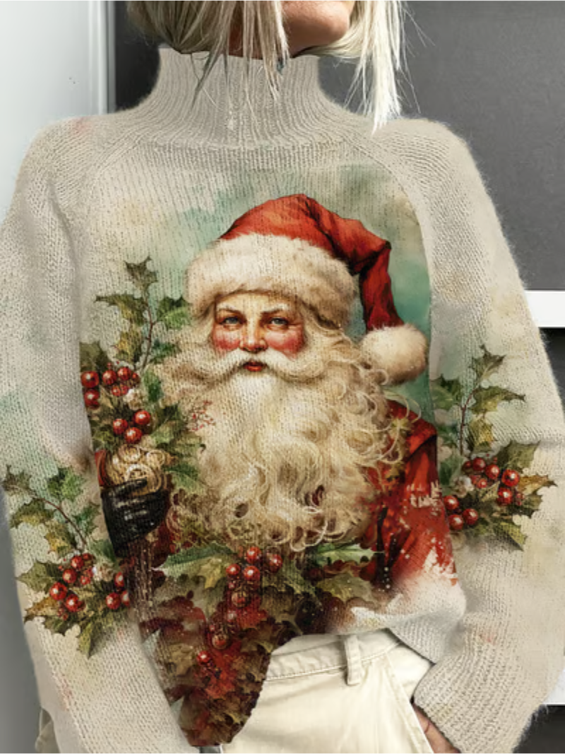 Mara | Festlicher Damenpullover Mit Vintage Weihnachtsmann
