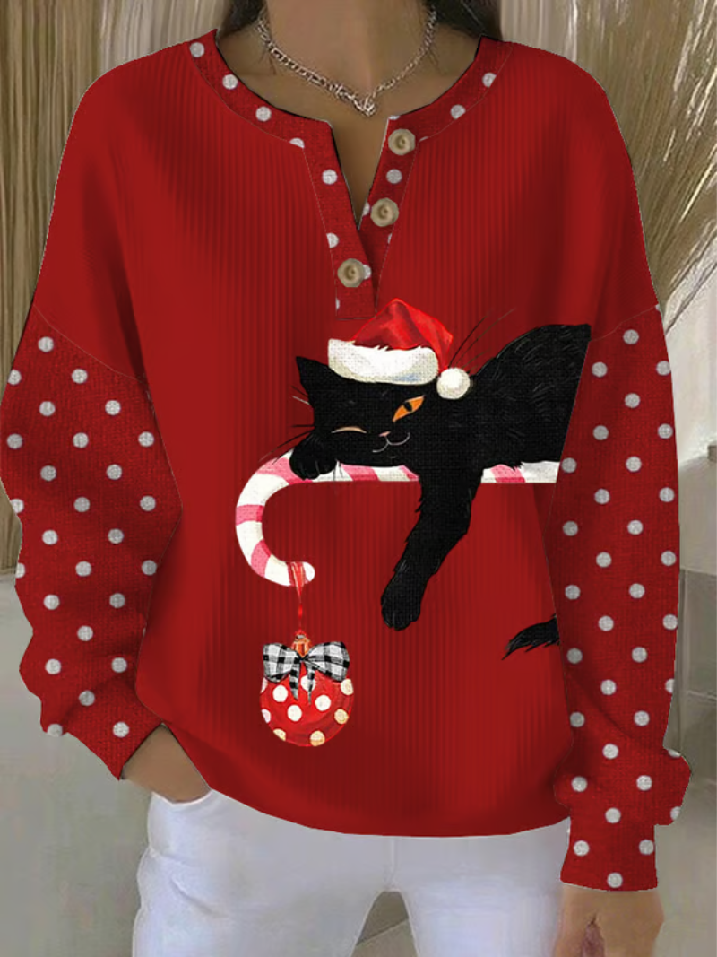 Lea | Damen Weihnachtspullover Mit Katzen Motiv Modern