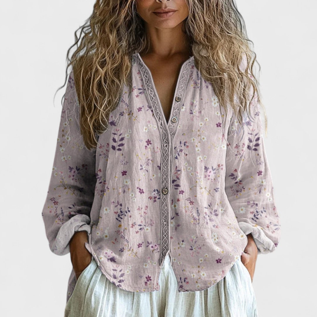 Hannah | Retro Blattprint Bluse Für Damen Modern